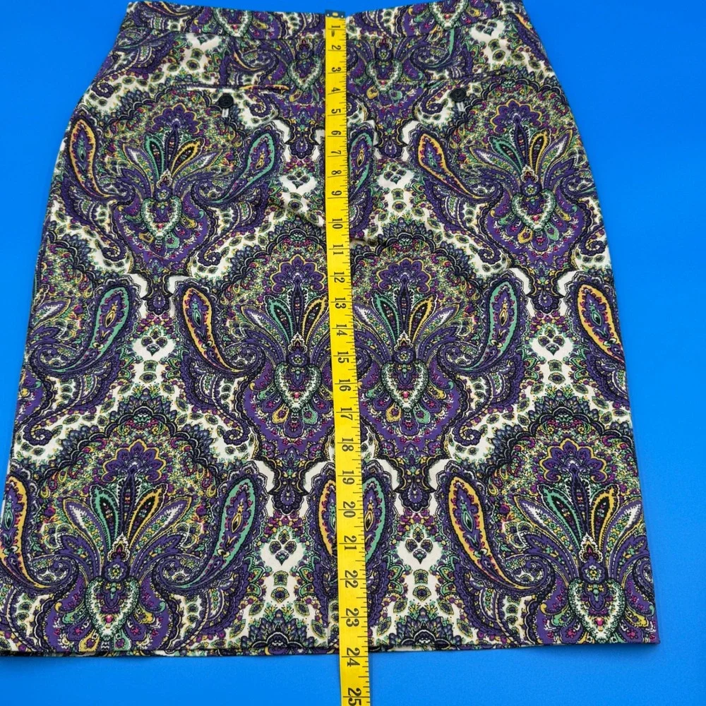 J. Crew No 2‎ Pencil Skirt Paisley Print Purple Green Yellow Classic Fit Size 6
